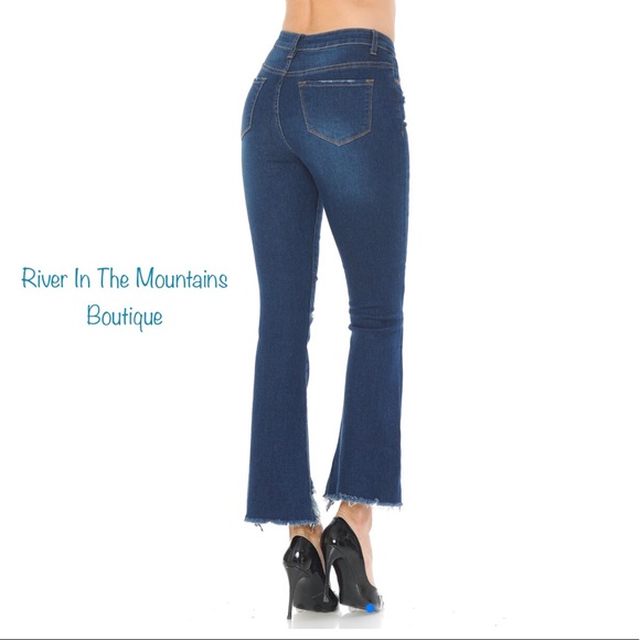 NWT! Sexy Dark Blue Stylish Distressed flare jeans - Picture 5 of 5